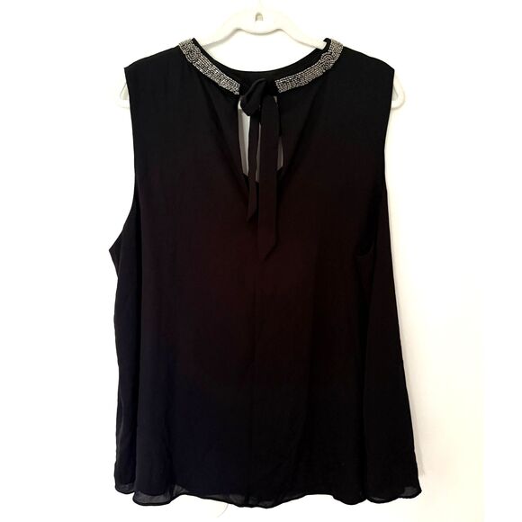 Torrid Choker Tank Georgette Jeweled Neck Sleeveless Lined Tie Blouse Sz 2 (2X) - Picture 3 of 12